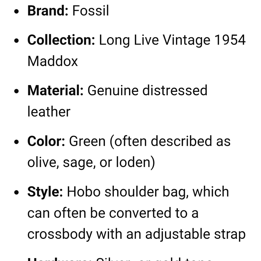 Fossil Women's Soft Olive Leather Bag - Picture 5 of 7